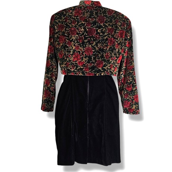 Vintage Rampage Black Velvet Dress Floral Bolero Jacket Set 11 Whimsigoth 80 90s - Picture 9 of 11